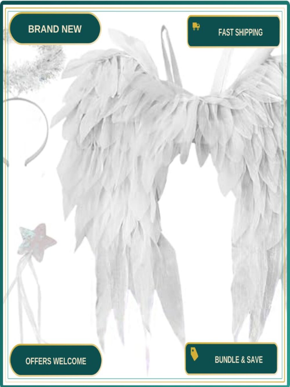 Angel Wings Halo Wand Set Organza Cosplay Wings Adult Halloween